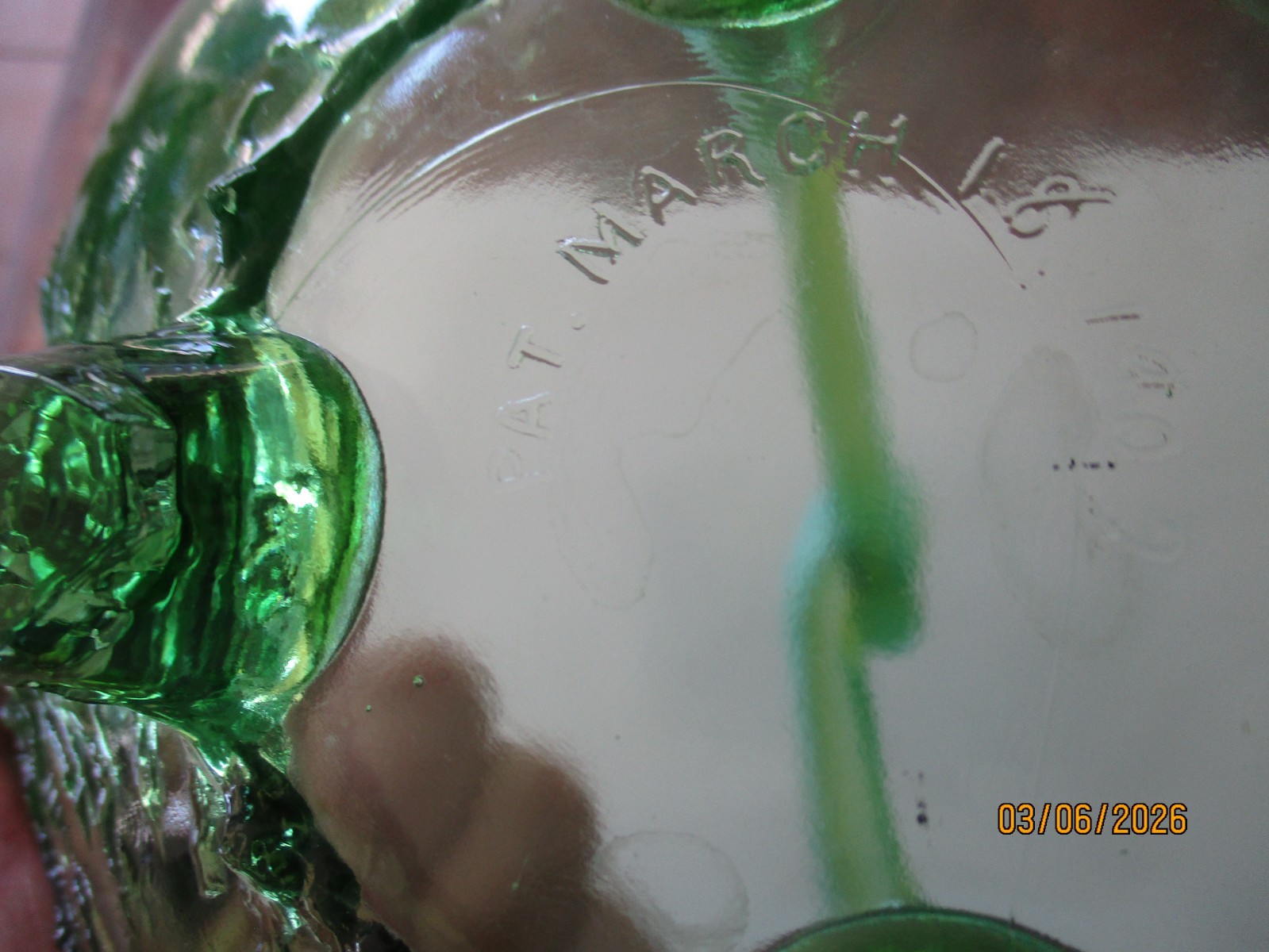 Jefferson EAPG, Old Man Winter Green Opalescent 7 1/2 inch Glass Basket