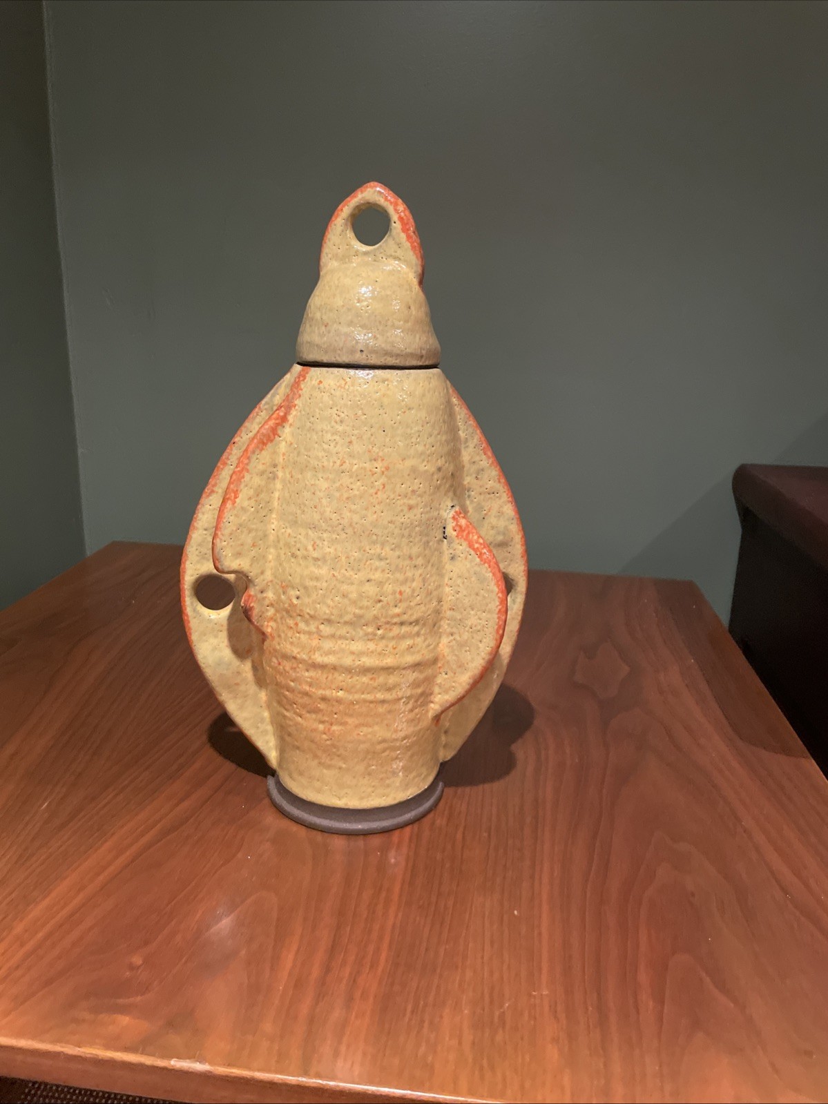 Atomic Modern Orange And Yellow Lava Glazed Art Pottery 13.5 Inches