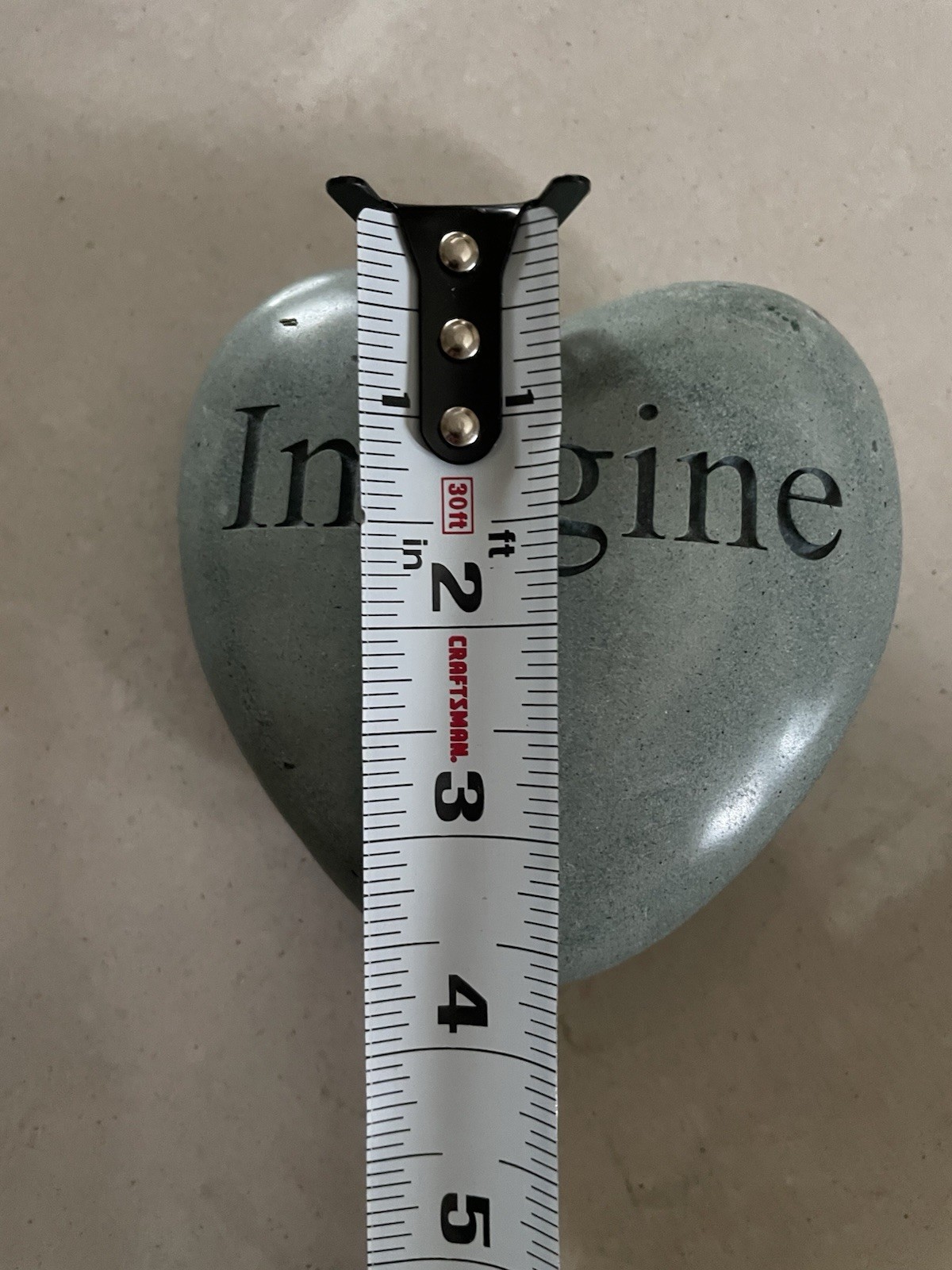 Paperweight Soapstone Heart “Imagine ” Etched In To It 4″x4″x1.25″ Weight 2 Lbs