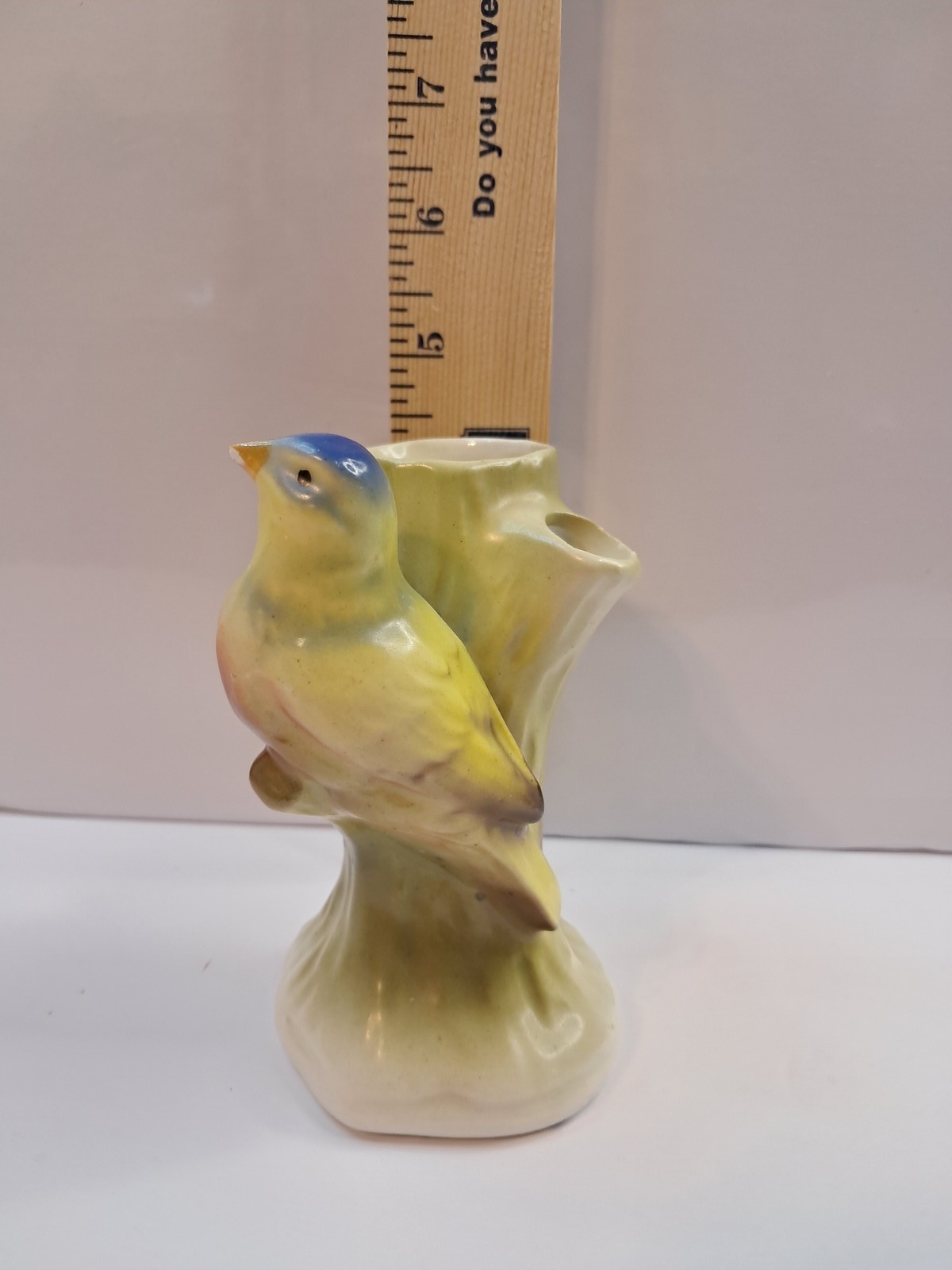 Vintage Ceramic Bird Figural Vase Planter Made in Czechoslovakia Blue Yellow