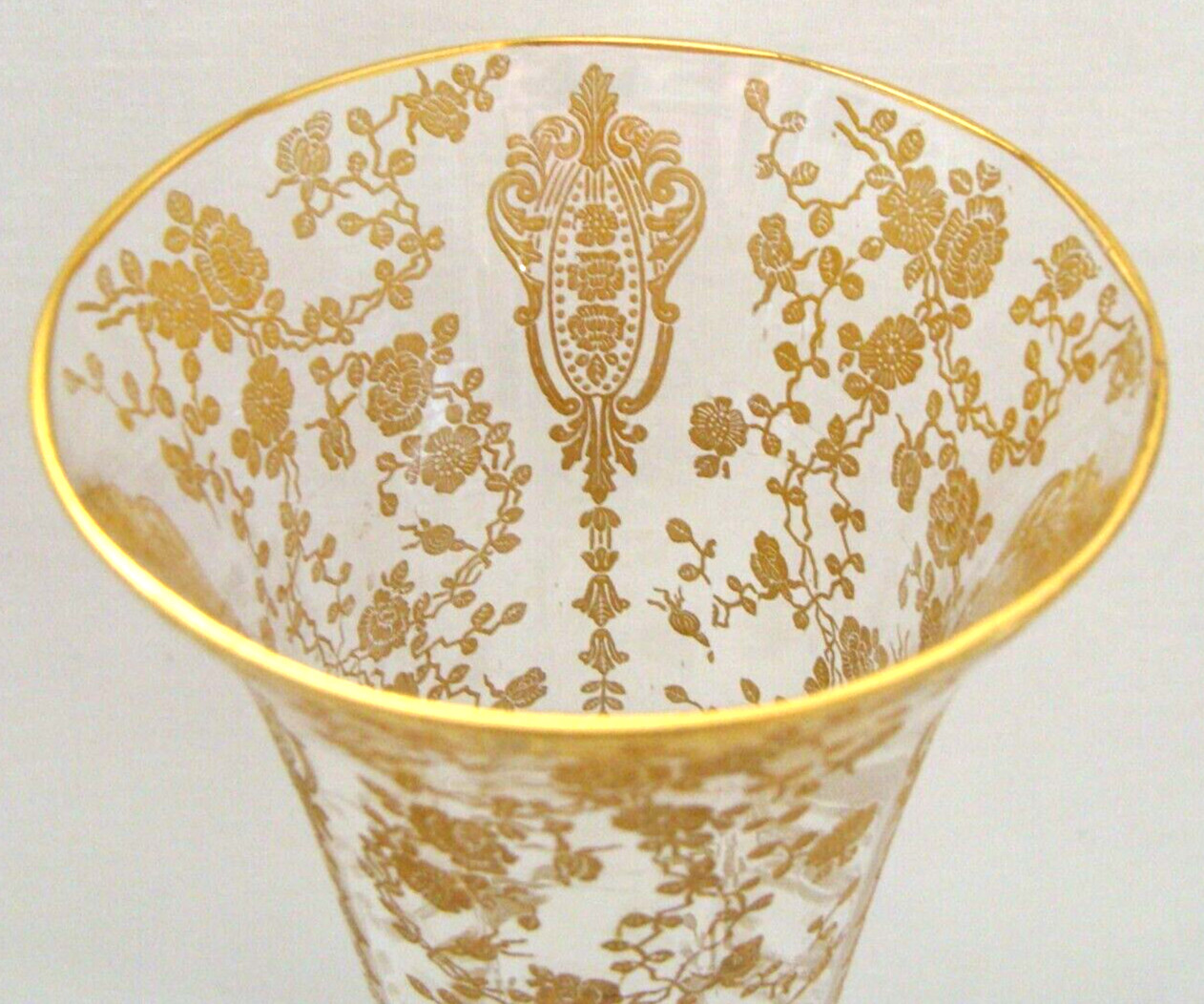 Cambridge Rose Point Or Tuscan Rose Etched Gold Encrusted 10 Inch Vase