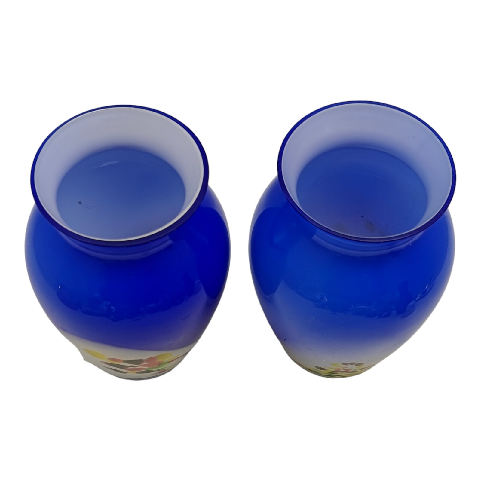 Hand Blown Art Glass Vases Cobalt Blue Confetti Cased Lot Of 2