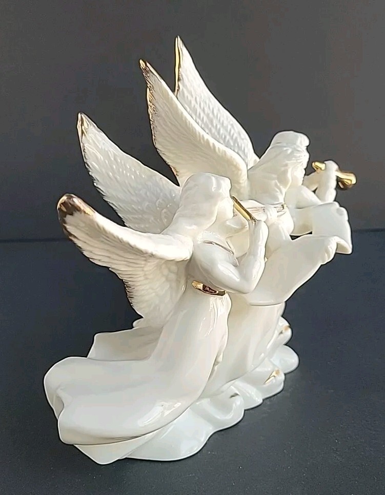 Lenox Fine Porcelain “Holiday Elegance” Ivory & Gold Angel Musical Trio FK001