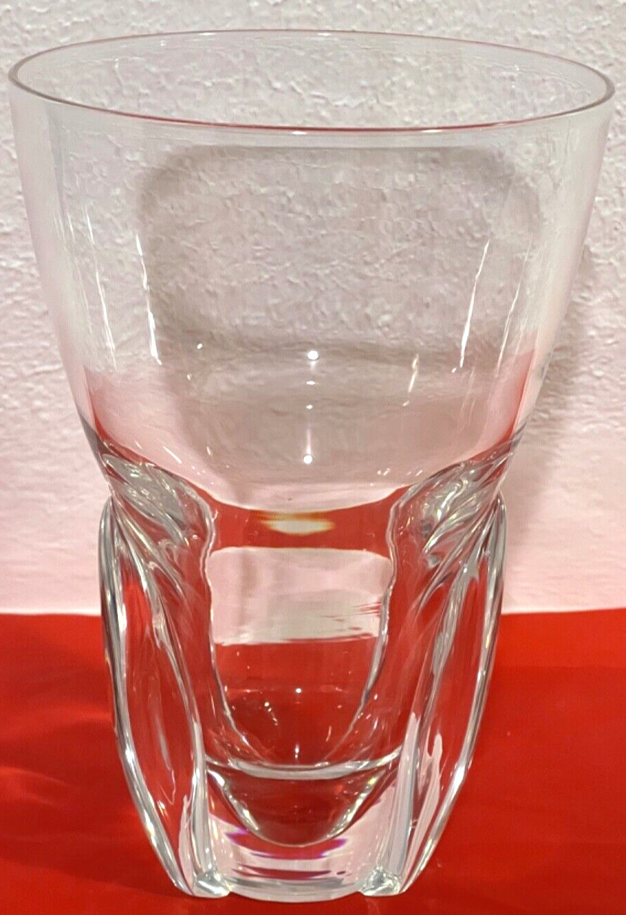 Vintage Hand-Signed STEUBEN GLASS 8″ Tall Wide-Mouth Crystal Flower Vase