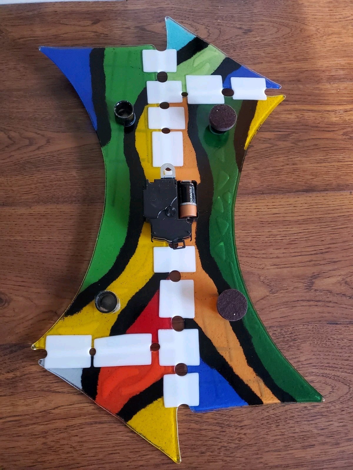 Glass Wall Hanging Fused Clock Art Smooth Shiny Colorful Battery Operated