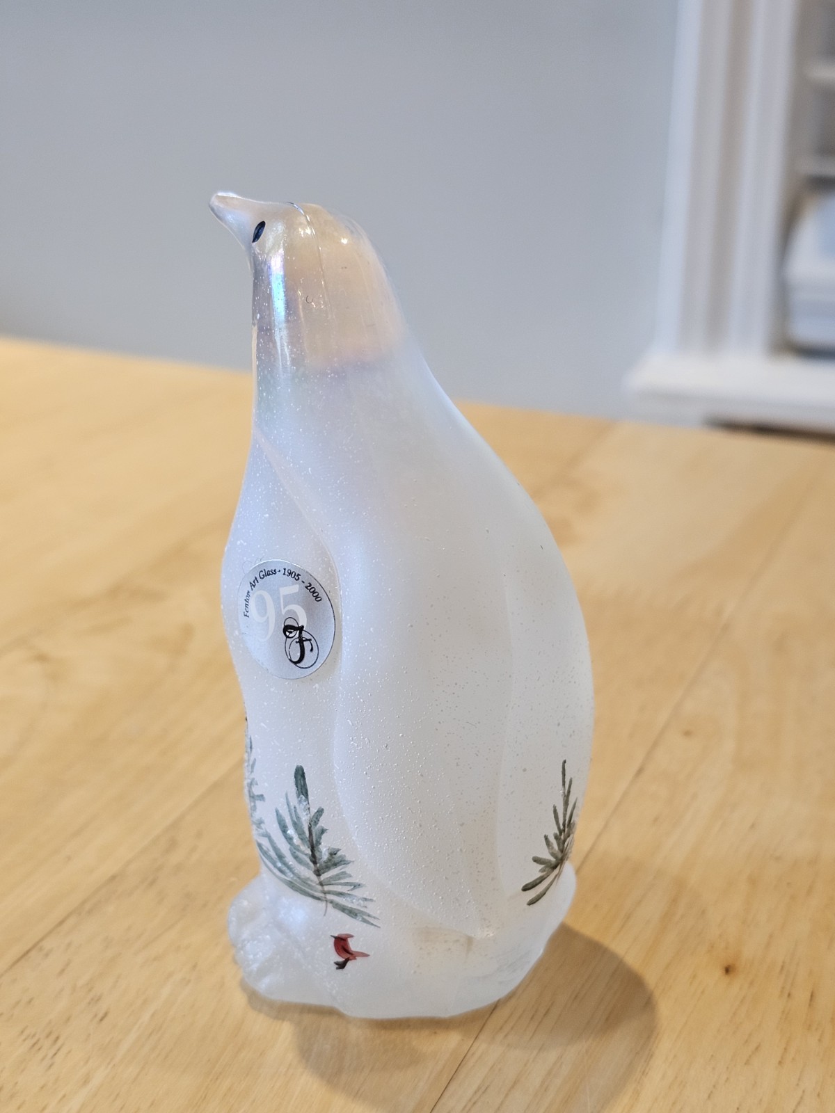 Fenton Hand-Painted Art Glass Penguin – Woodland Frost on Iridescent Glass