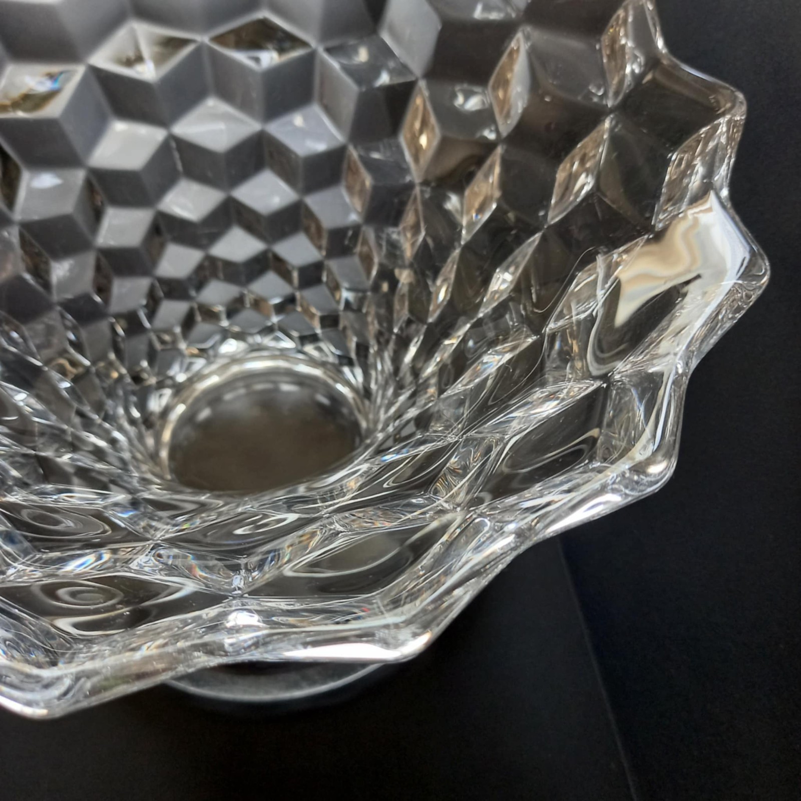 Fostoria American 9.5×7″ Tall FLARED SWUNG VASE Antique Clear Cubist Mid Century