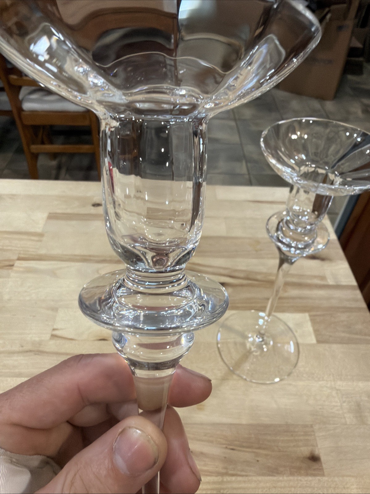 2 MIKASA Stephanie Tall Single Light Candlestick Pair Clear Rare 10 1/4”
