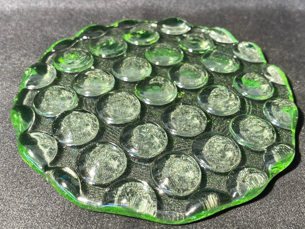 Green Vaseline glass uranium shooter Marble holder tile display yellow art lens