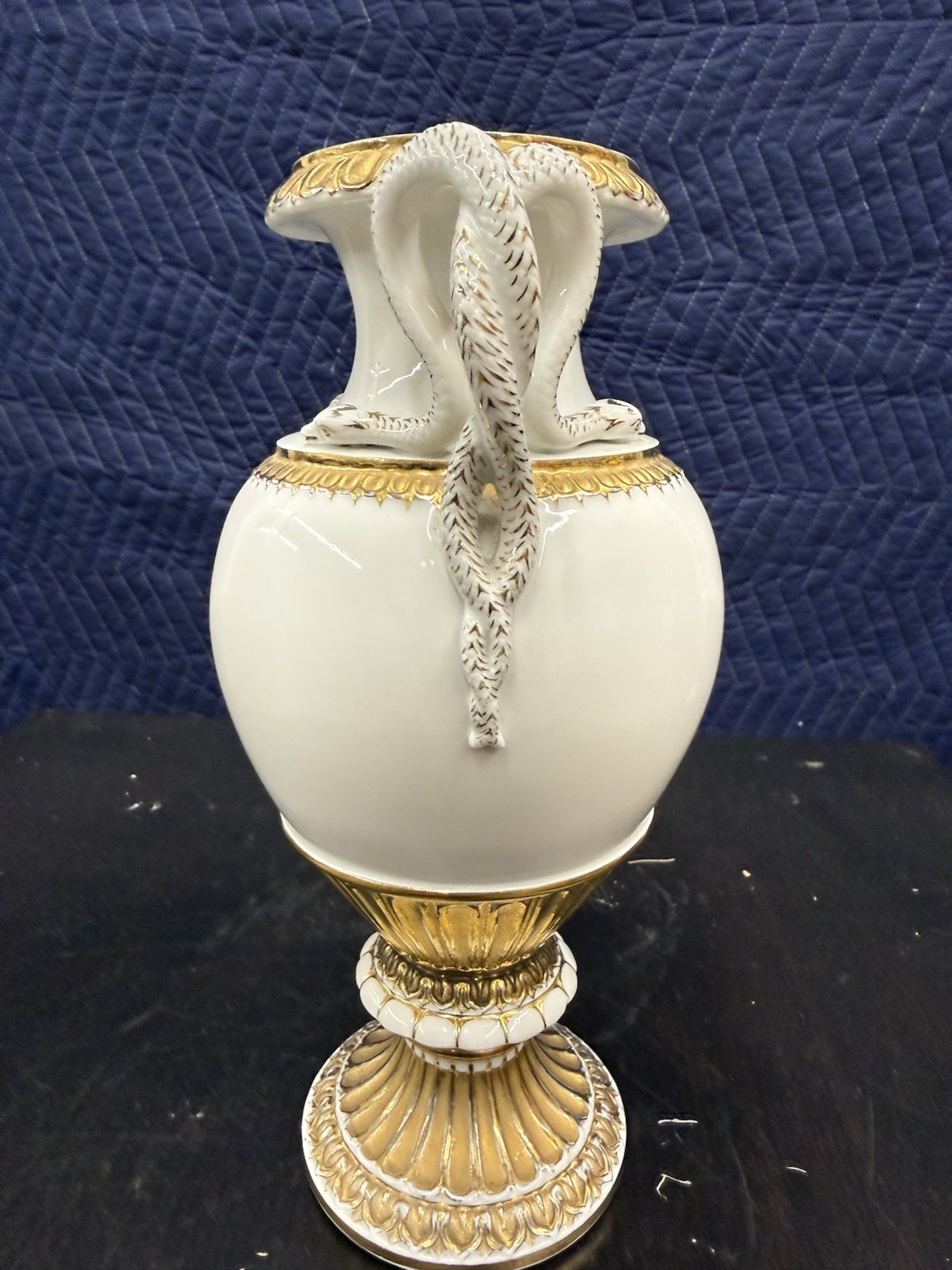 Meissen White Porcelain Vase With Gilded Gold Snake Handles Germany