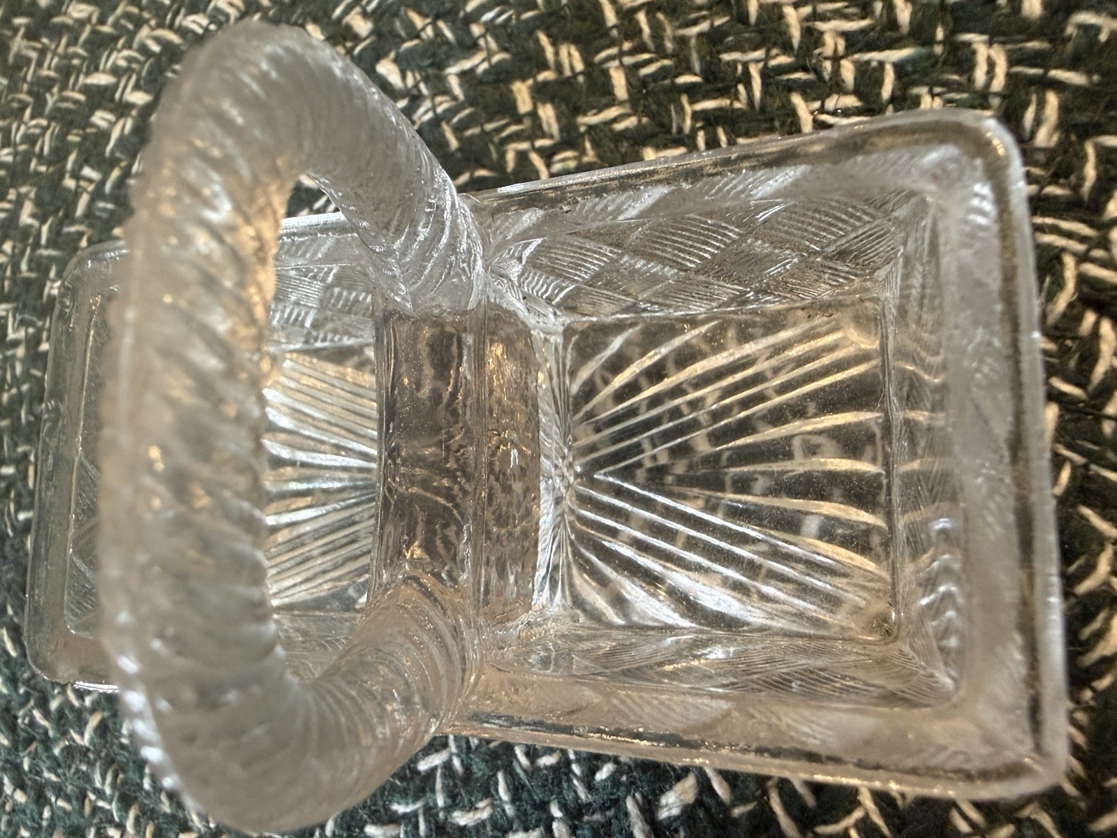 Vintage Clear Pressed Glass Basketweave Double Handled Condiment Basket Caddy