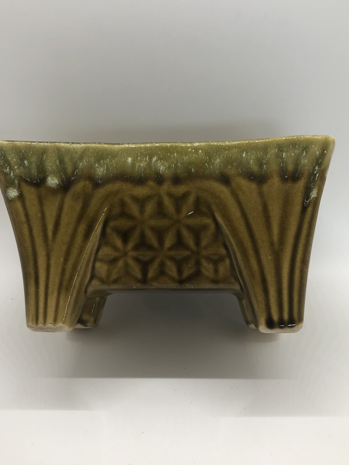 Vintage California pottery green drip glaze planter 14￼46