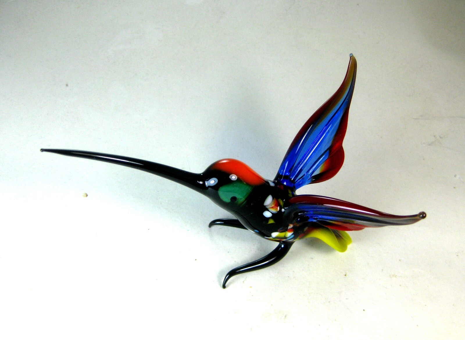 blown glass animal bird hummingbird murano figurine ornament  blue wings art 1