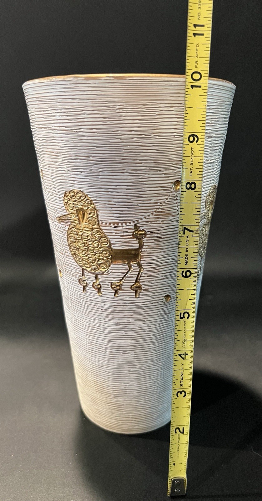 MCM Hollywood Fratelli Fanciullacci Vase Italy Pottery Poodle Dog Gold Ivory 10”