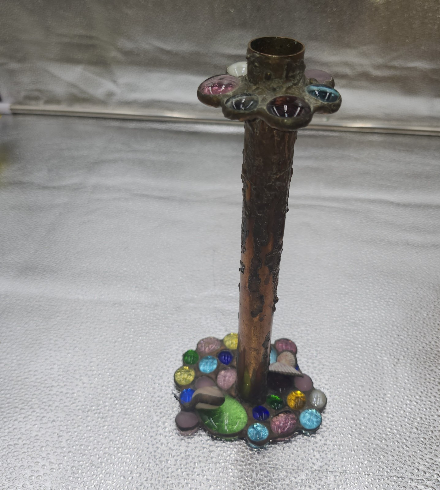 Diane Markin Handmade Jewel Glass Copper Metal Drip Candlestick sNAIL