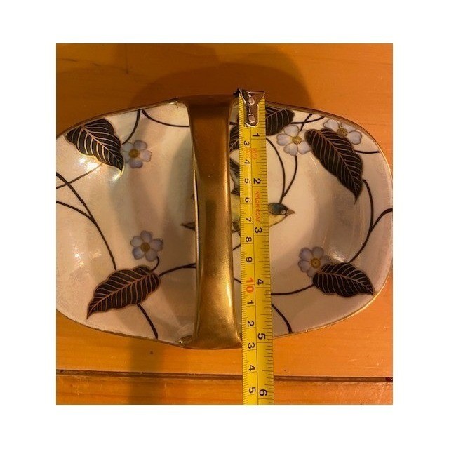 Antique Noritake Hand Painted Bird Floral Luster Porcelain Basket Candy Dish