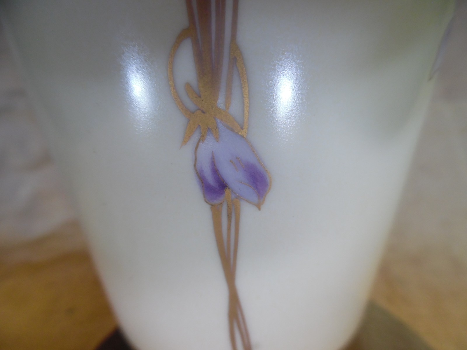 Antique Pickard Vase Signed Emil Fischer Art Nouveau Violet Gold Leaf Mark