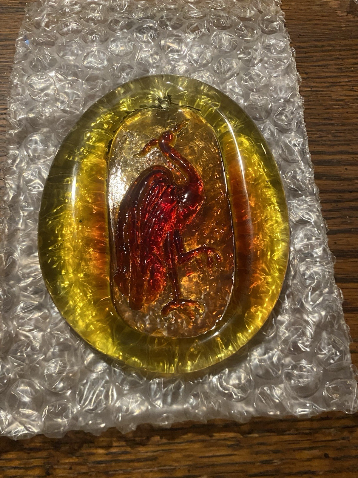 Museum of Fine Arts Boston, Yellow And Red Glass Peacock Sun Catcher, New.