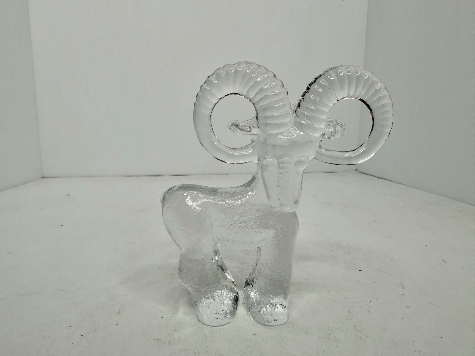 Vintage MCM Kosta Boda Ibex Ram Figurine Art Glass Bertil Vallien Zoo Series