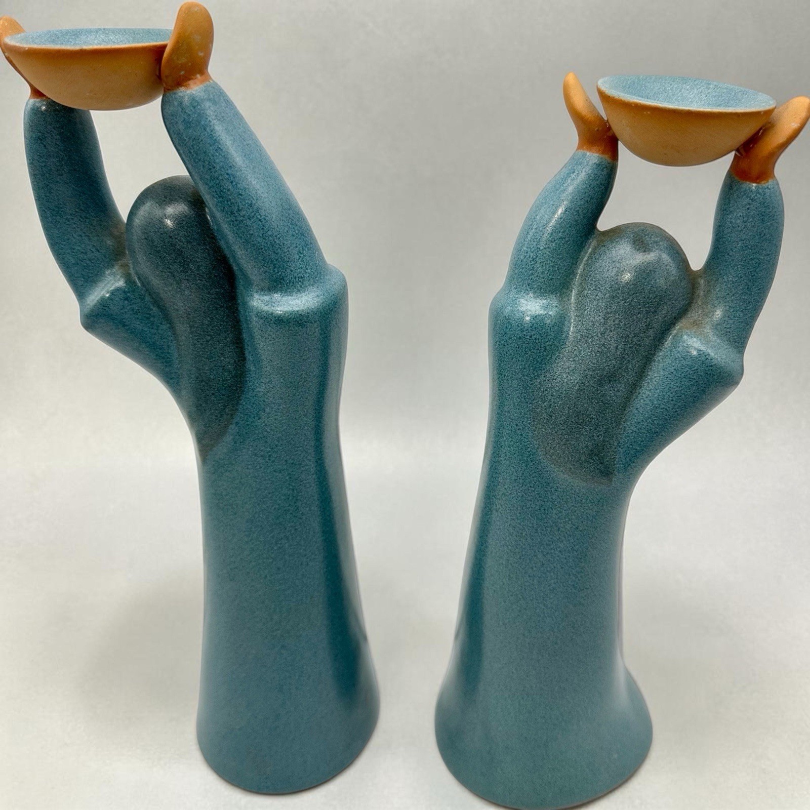 Vintage CELESTIAL EARTH ART Studio Art Pottery Women Candle Holders 10”