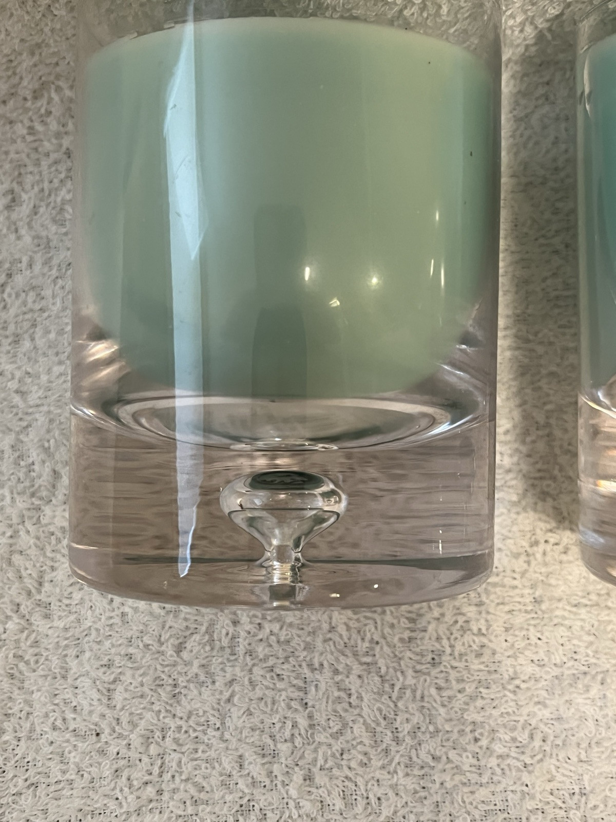 Two 4″ Votive Candles Art Glass Controlled Bubble Mint Green Spring