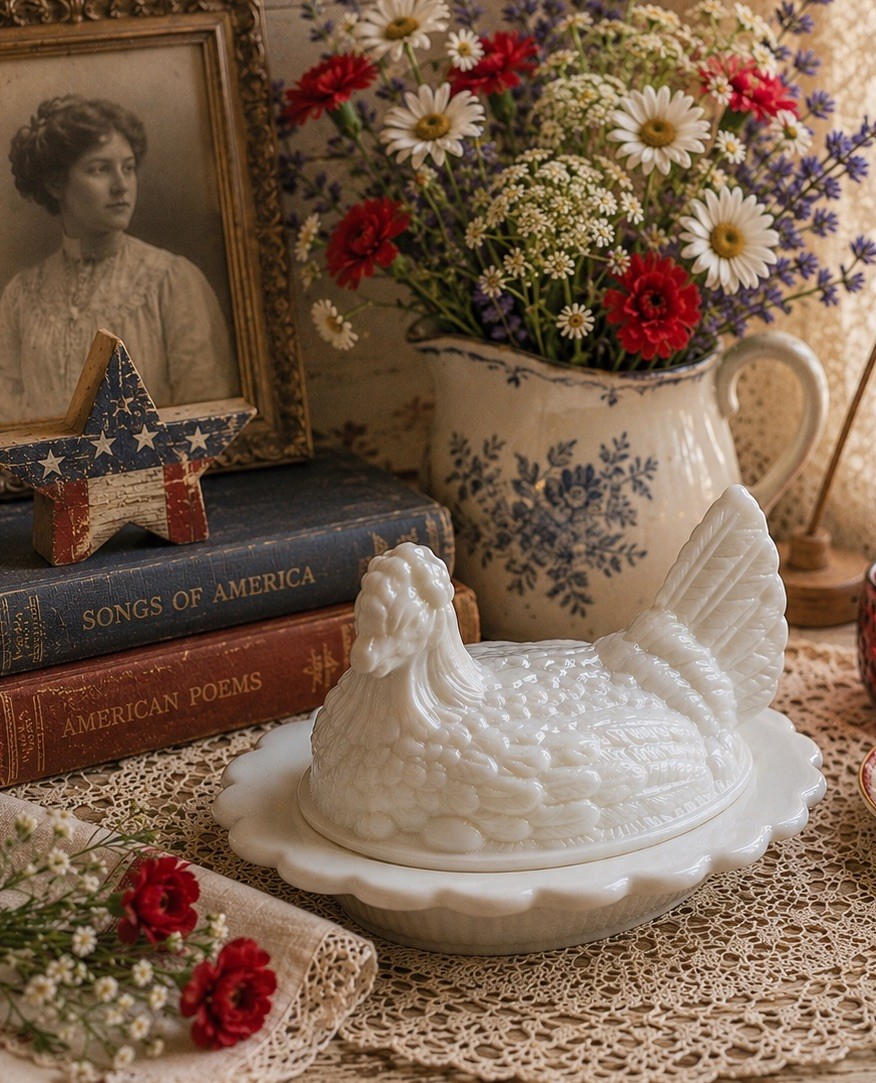 NEW Mosser Glass USA Hen On Nest White Milk Glass Vintage Style Candy Dish 6.5”