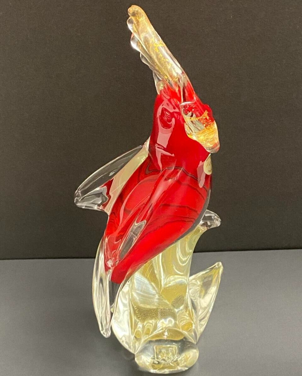Vintage Italian Murano Red and Gold Parrot Bird Figurine. Made in Venice Italy!