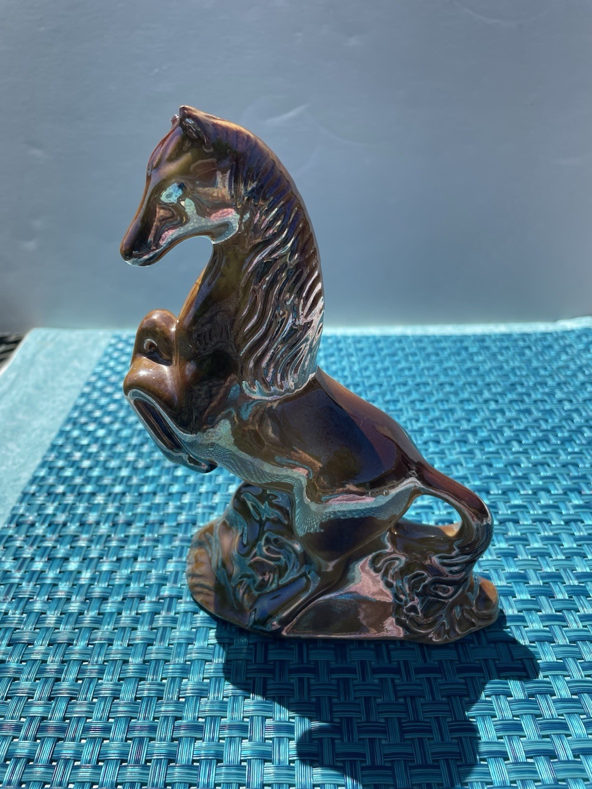 VTG Ceramic Wild Horse Lusterware Browns Golds 7” Left Ear Has Flea Nick Brazil