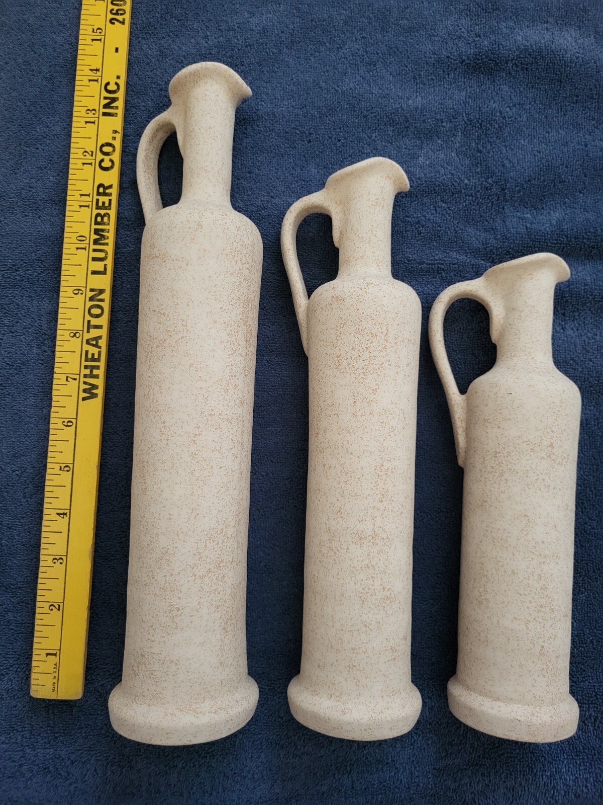 Hand Made and Texture Painted Set of 3 Beige Vases 13, 11.5, and 9 Inches