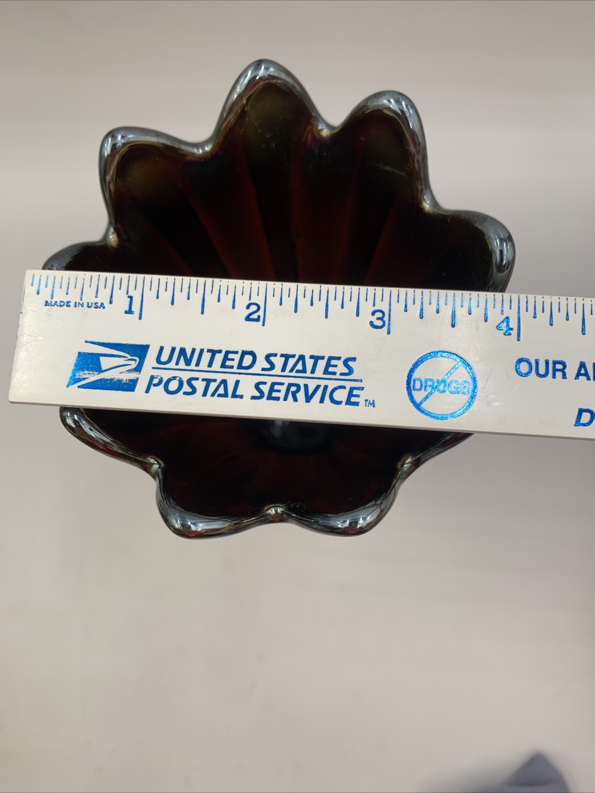 Northwood Carnival Glass Amethyst Thin Ribbed Vase 10 3/4” Tall 4″ D 3.5″ Base