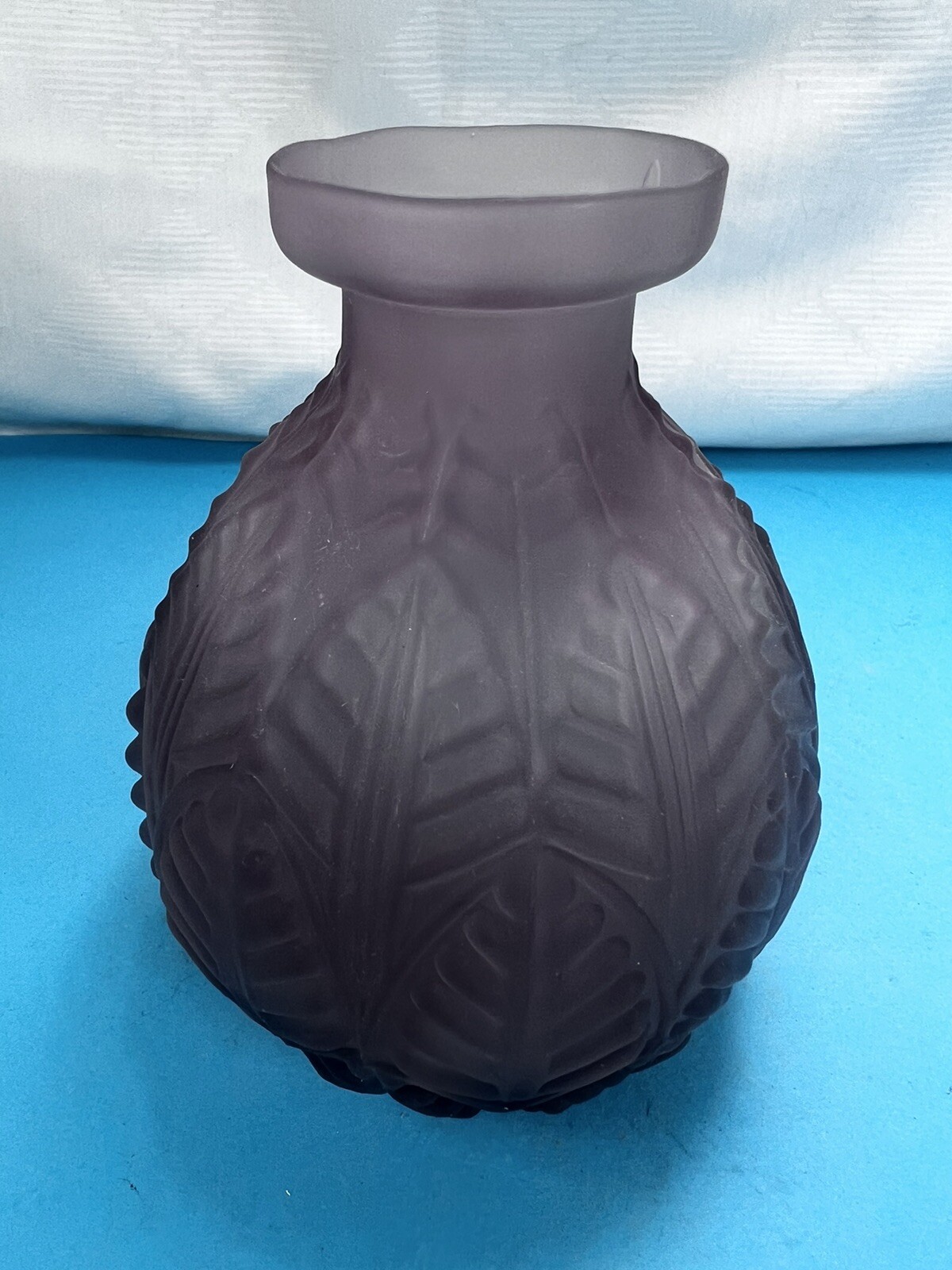 Vintage BALOS Satin Glass, Frosted Amethyst color, Mouth Blown Bud Vase Signed