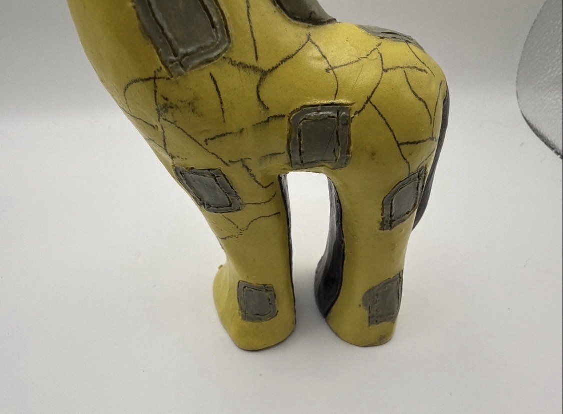 Handmade Raku Pottery Giraffe Figurine With Yellow Crackled Glaze