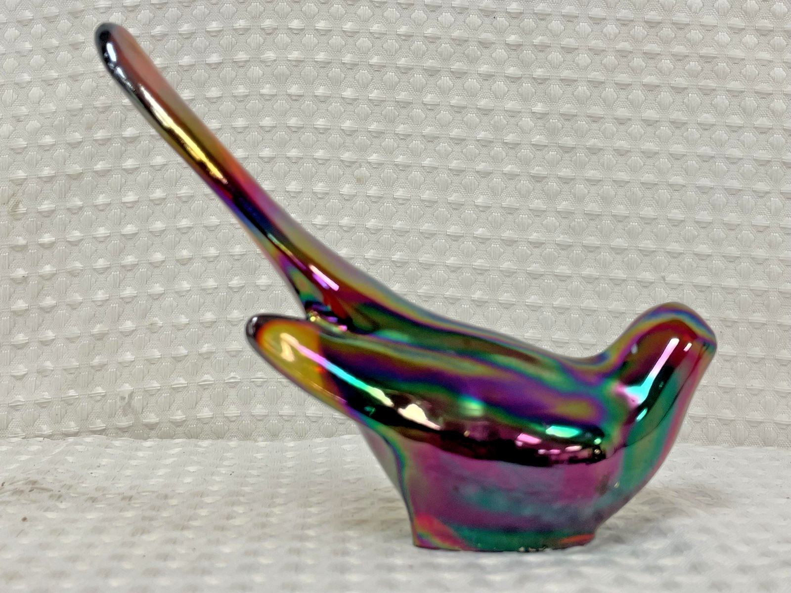 Fenton Iridescent Bird Of Happiness Art Glass Figurine Multicolor Rainbow