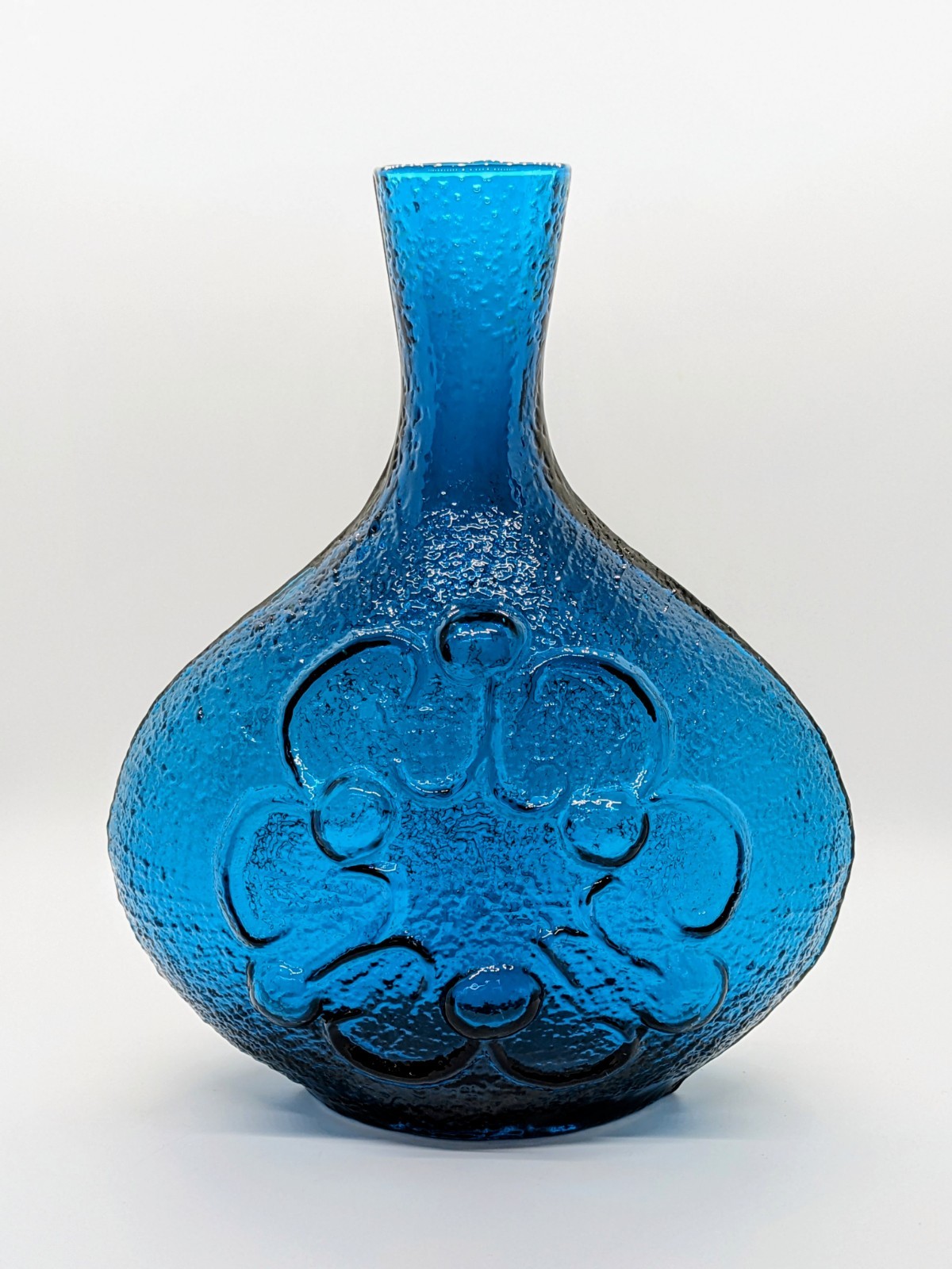 MCM Wayne Husted For Stelvia Antigua Blue Glass Vase Flower Empoli Italy Vtg