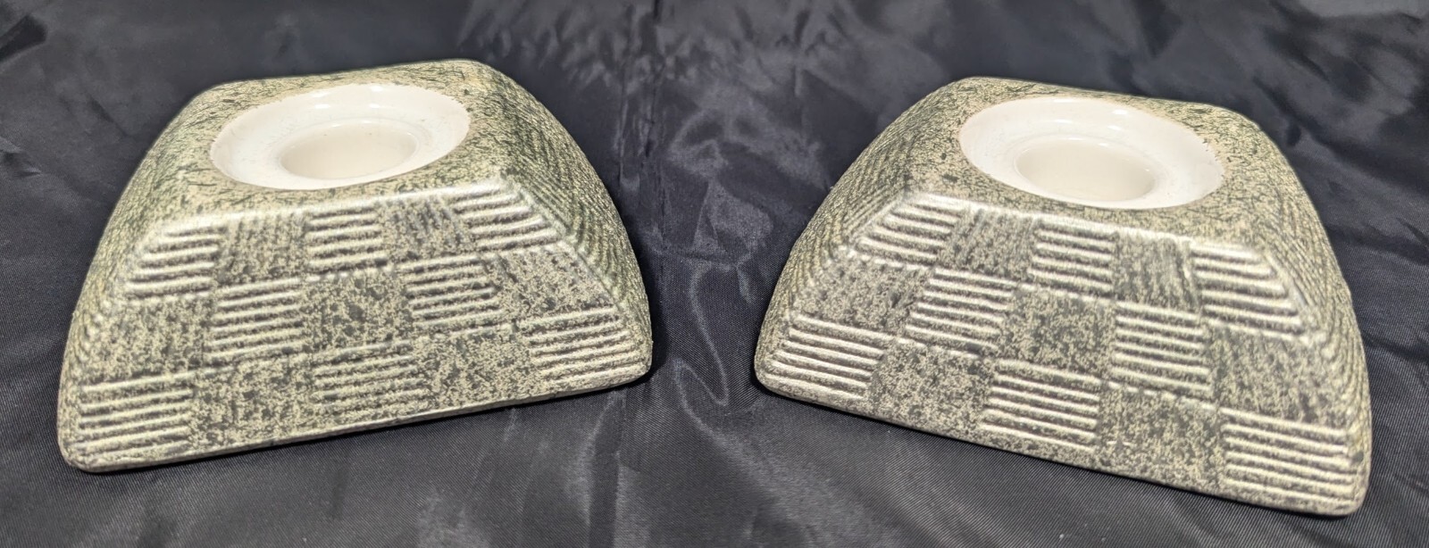 Pair Shawnee Pottery Elegance 1419 Basketweave Rectangular Taper Candle Holders
