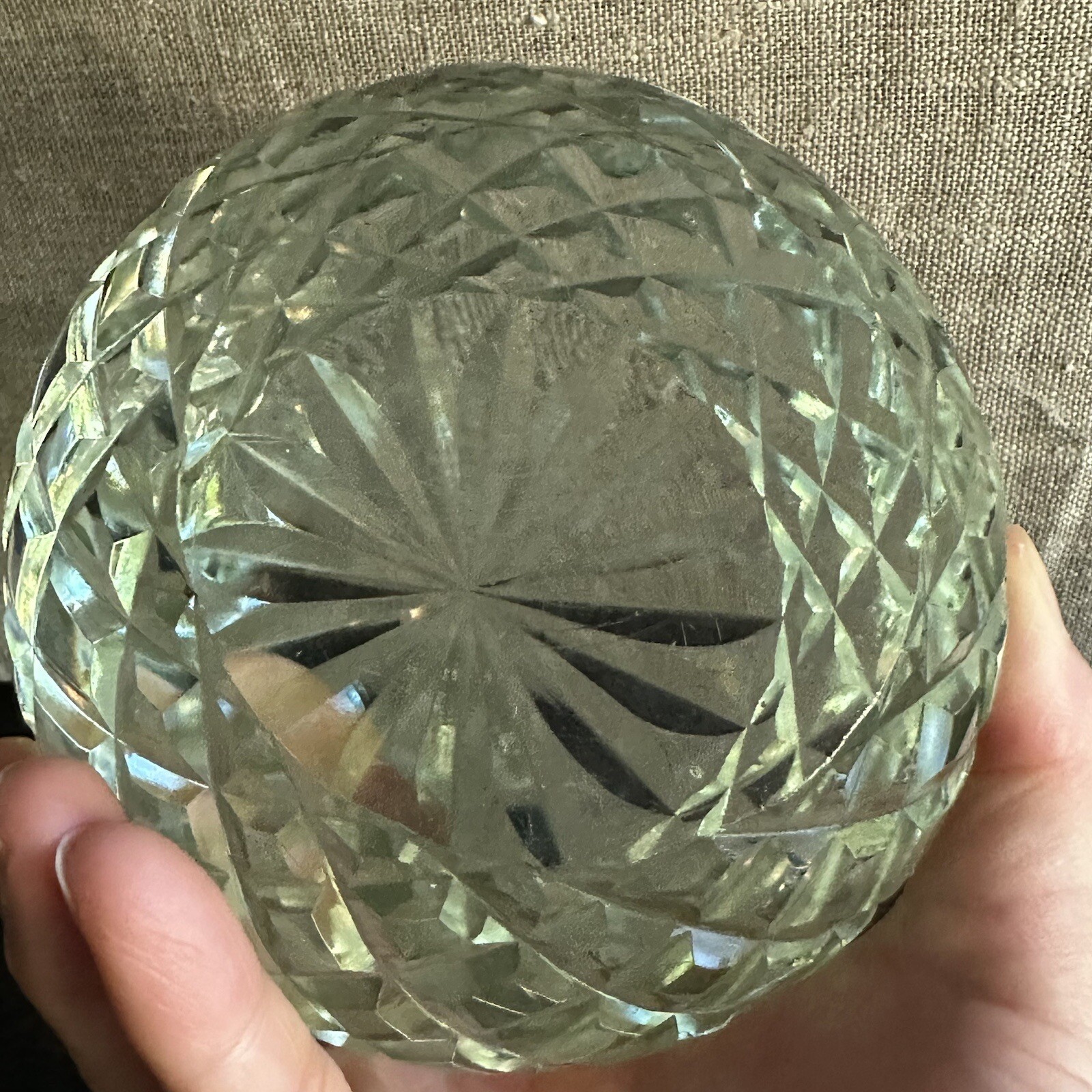 Clear Diamond-Cut Solid Crystal Glass Lg Globe Sphere Paperweight VTG 4 lb 4.25″