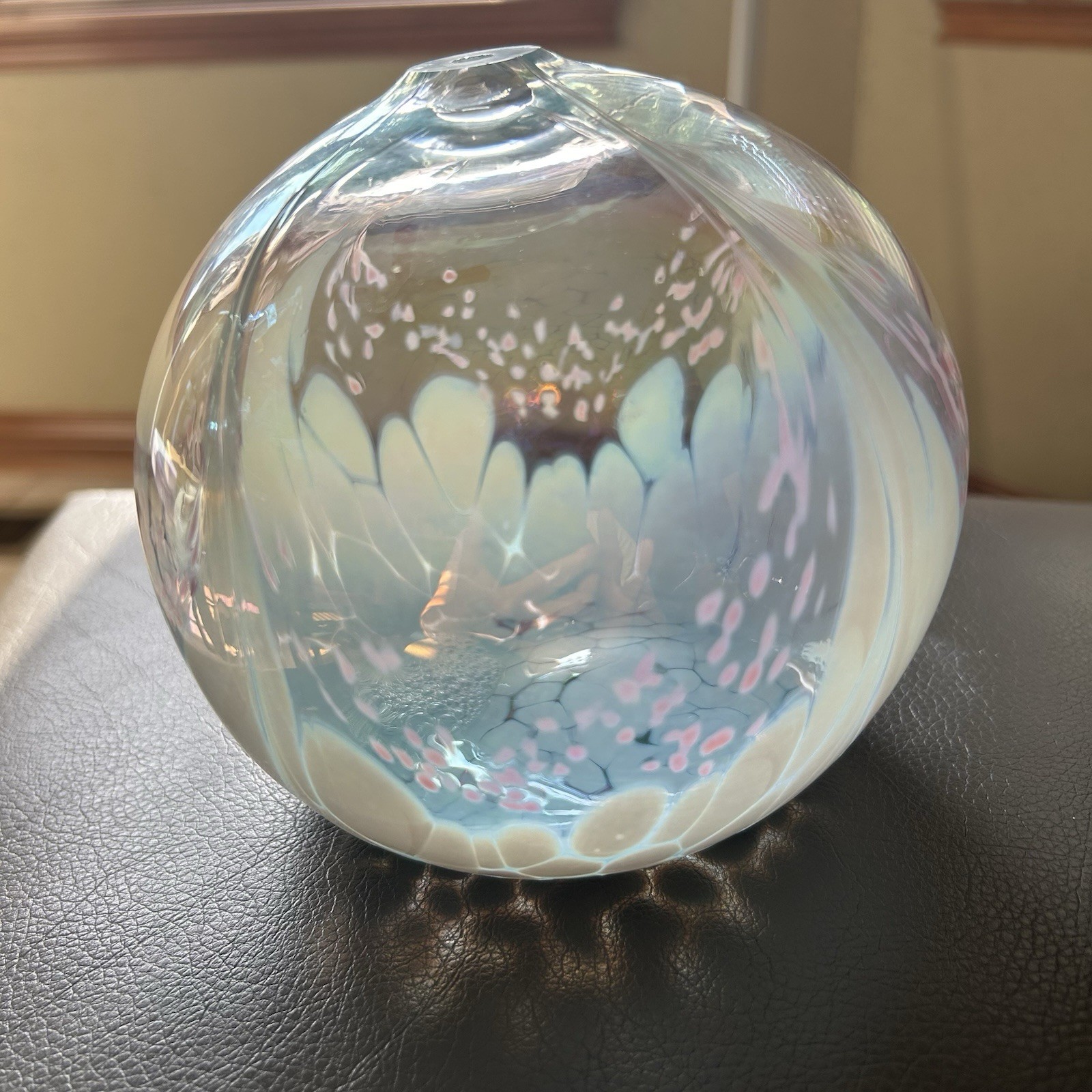 Art Glass Iridescent Clear White Pink Blue Decorative Glossy orb