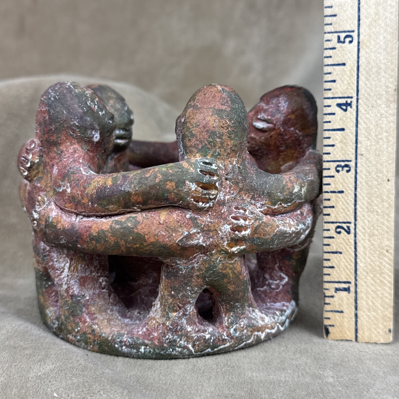 VTG Circle of Friends (5) Candle Incense Holder Aztec Mexican Folk Art Pottery