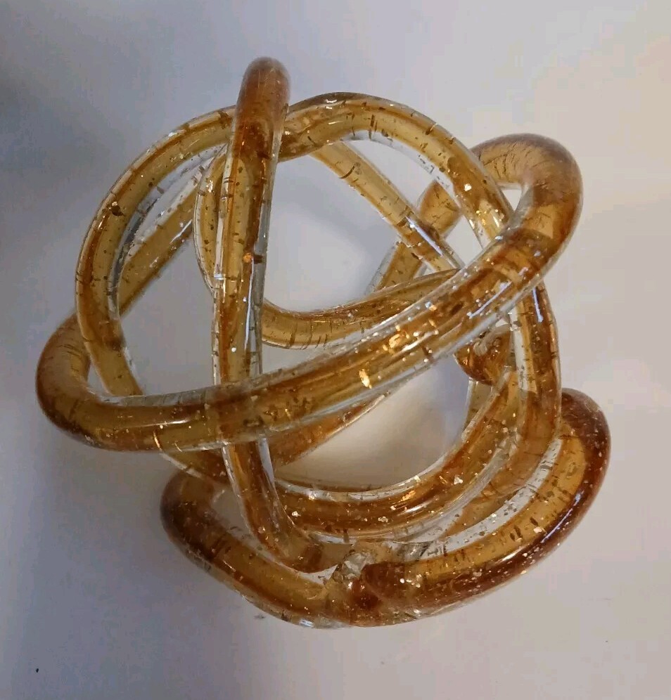 Hand Pulled Clear And Gold Twisted Art Glass Knot