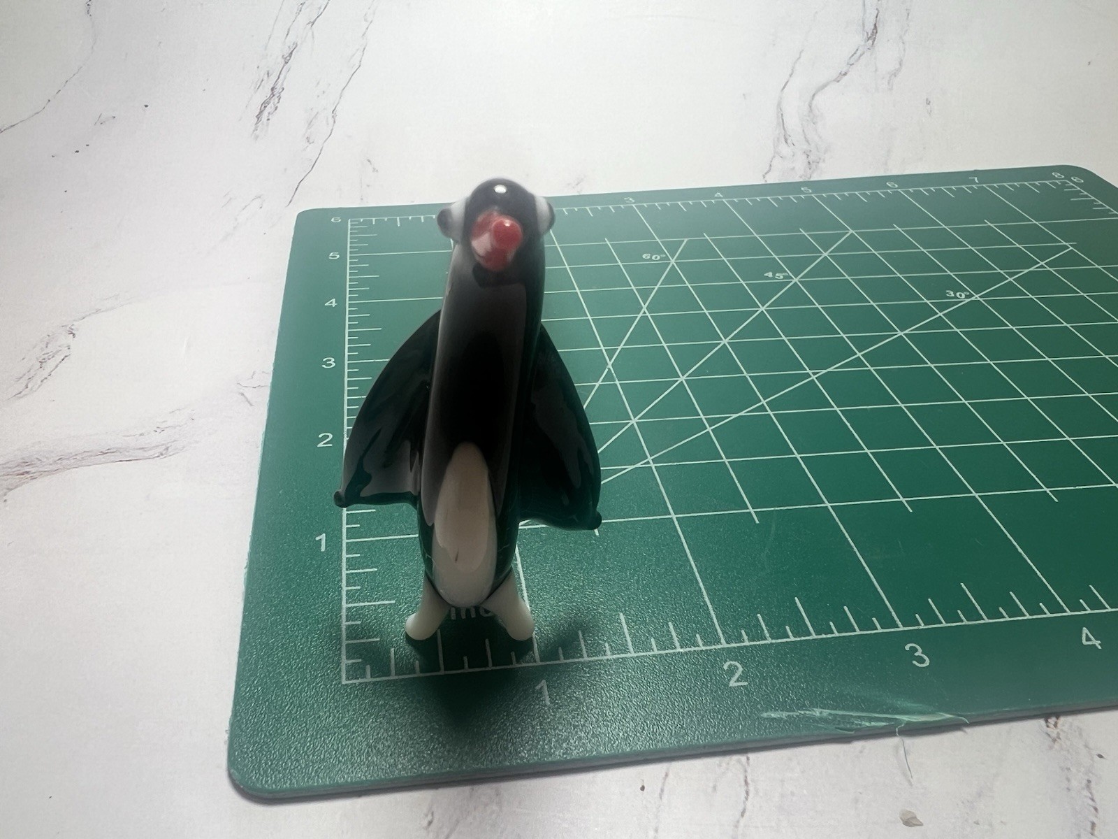 Vintage Art Glass Penguin Figurine Black White Red Hand Blown Bird Decor
