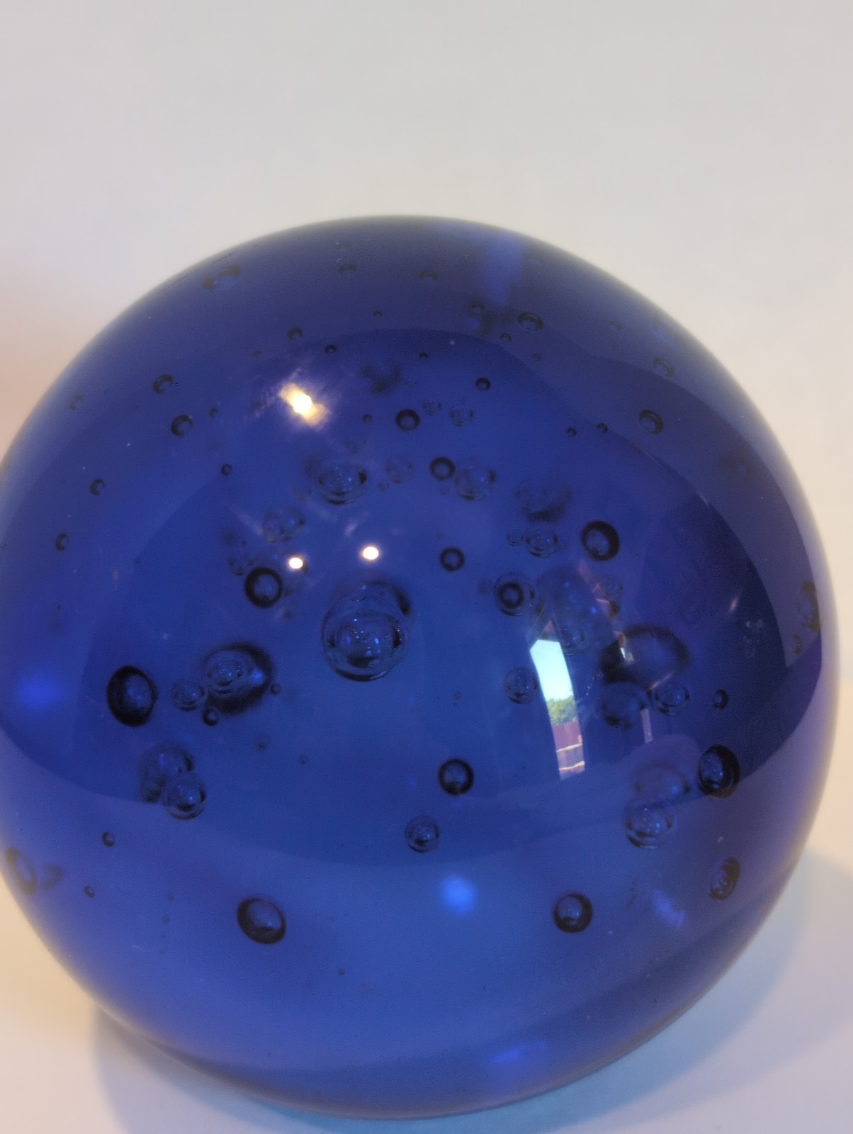 Vintage 3” Blue Bubbled Paperweight ~ Hand Blown