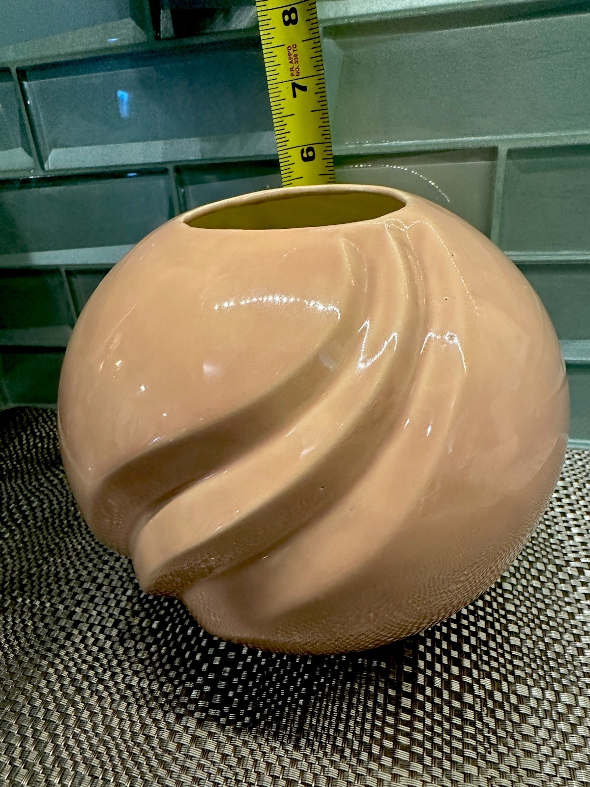 Vtg Mcm Peach Glazed Round Vase