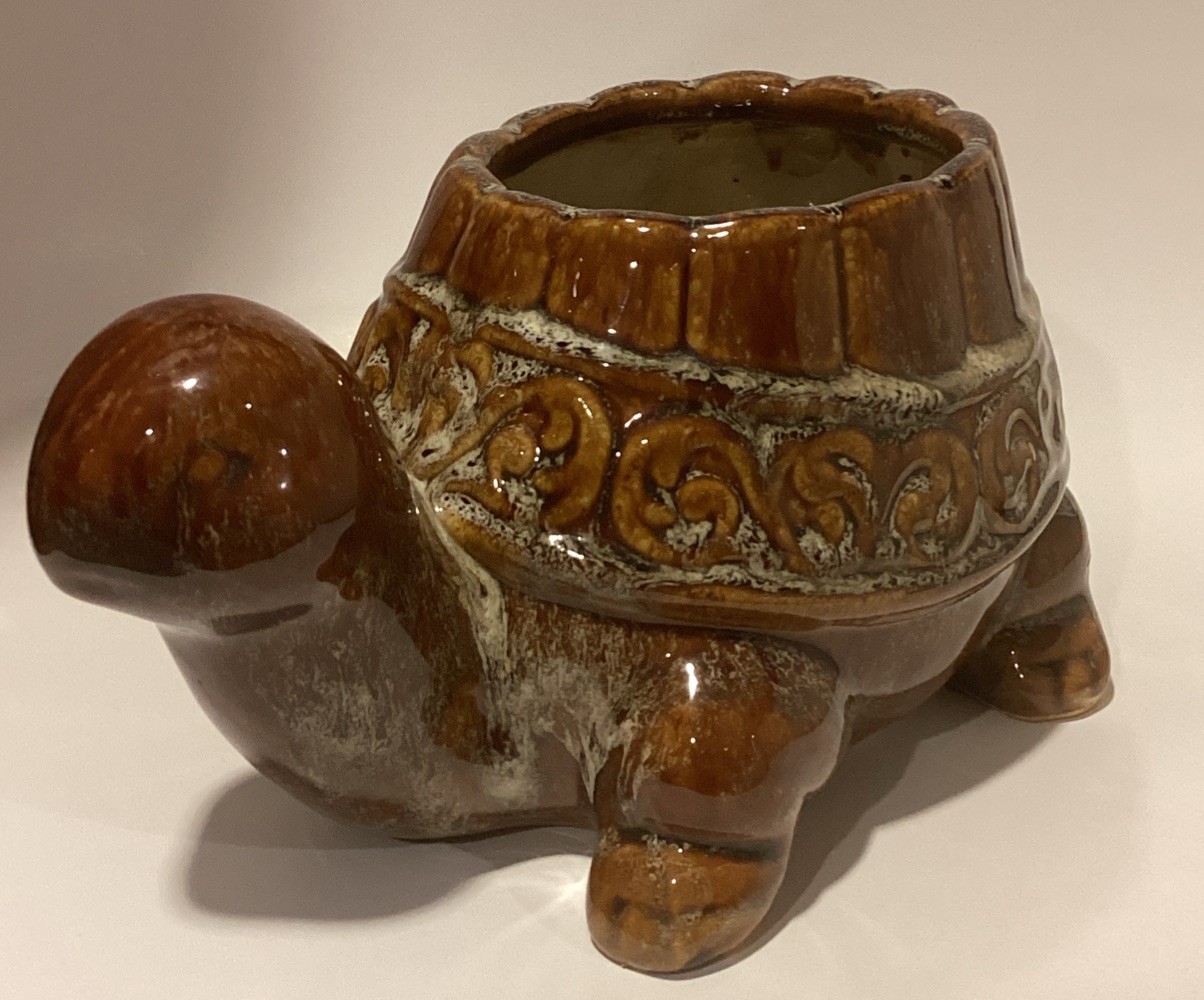 Vintage MCM Large McCoy Pottery Turtle Planter Textured Shell EUC
