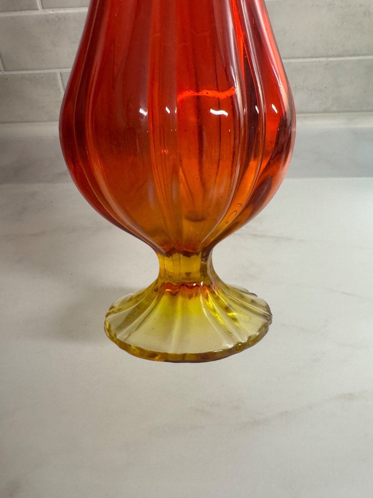 Vintage Large Mid Century Modern Red Orange And Yellow Swung Vase 19” Tall