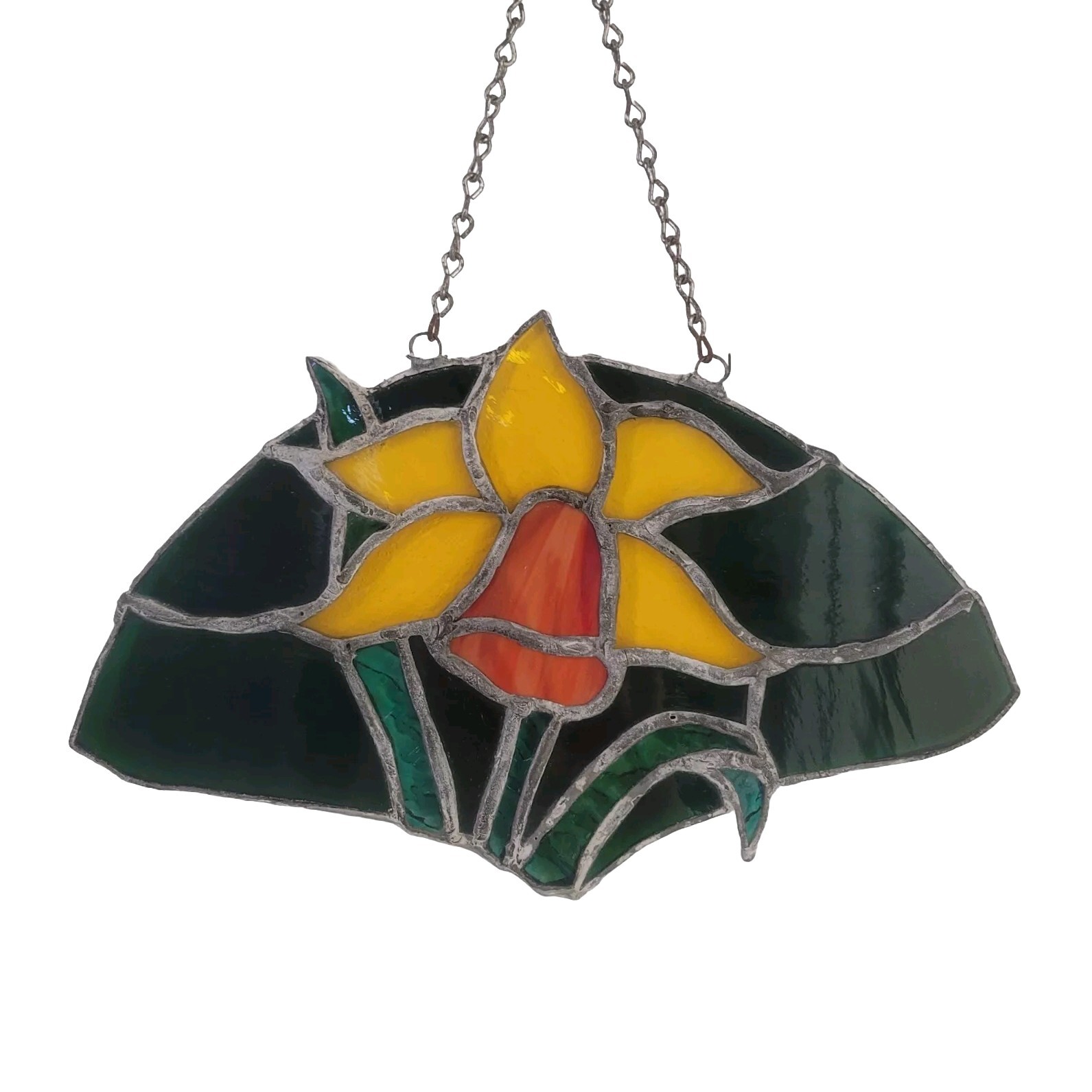 Stained Glass Daffodil Lilly Flower Sun Catcher Window Art Chain Hanger