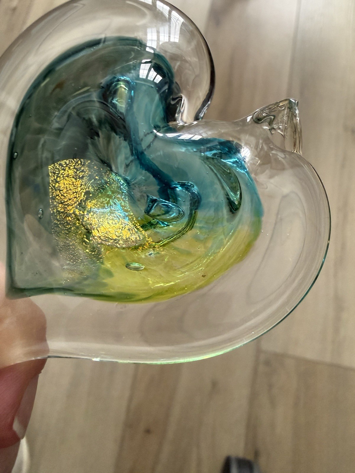 Luke Adams Glassblowing Studio Blue/Green Signed Glass Heart (hangable)