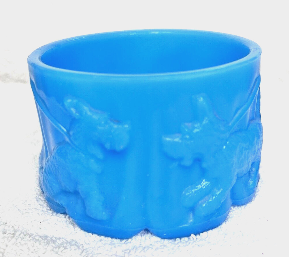 Blue Opaline Milk Glass Scotty Dog Terrier Round Jar Box No Lid 3 3/4 x 2 3/8″