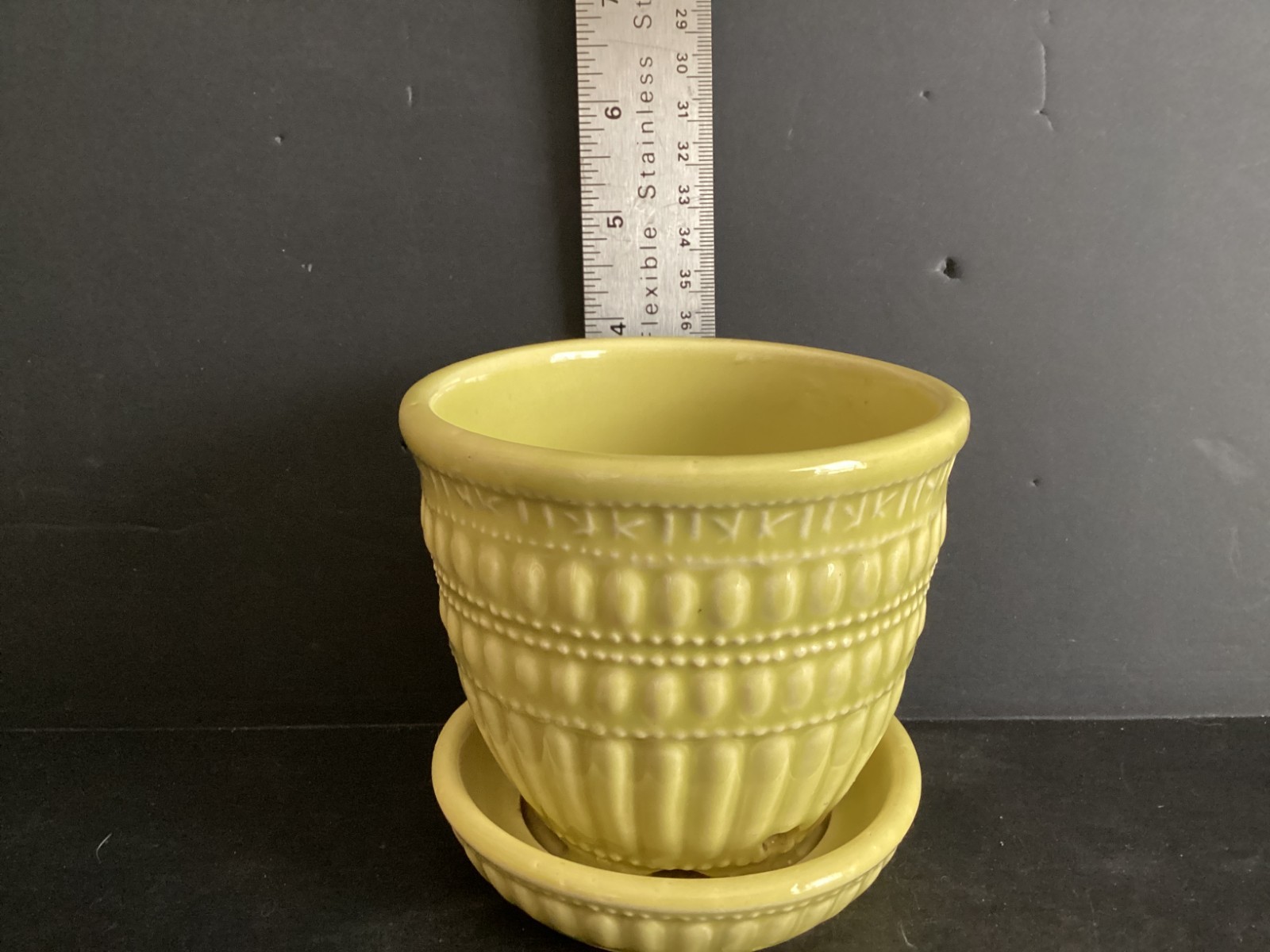 Vintage MCM McCoy Chartreuse Green Beaded Flower Pot