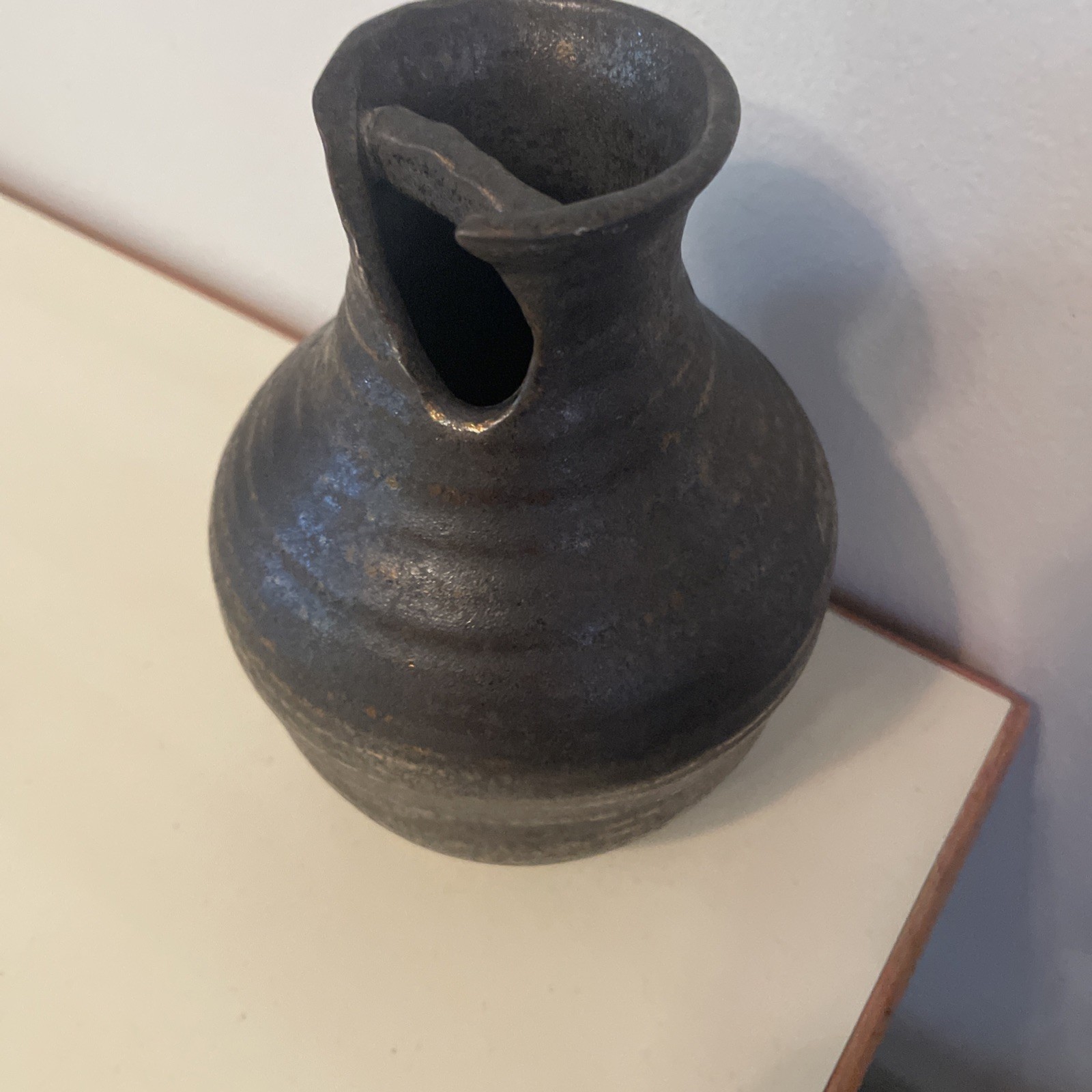 Studio Modern Art Pottery 6.5” Tall Charcoal Vase with Shimmering Glaze-EUC