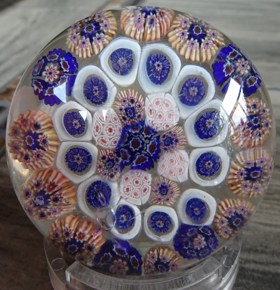 Antique New England Glass Co Concentric Millefiori Art Glass Paperweight NEGC
